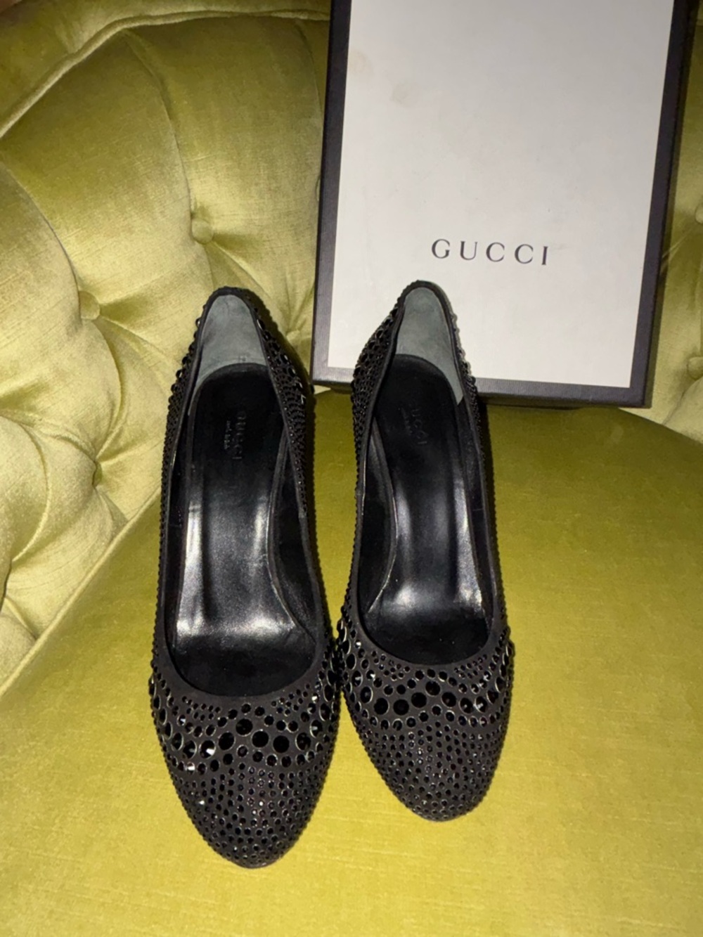 Gucci Studs Pumps 38 Ladies' Black 338727 Rhinestone - Picture 4 of 12